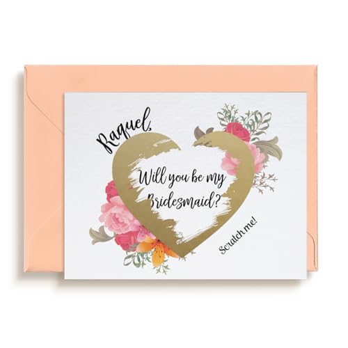 Bridesmaid Scratch Off Cards. Bridesmaid Cards. Will You Be My Bridesmaid Gold Heart Scratch Off Card - 1 Card with 1 Pale Pink Envelope