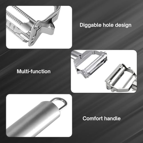 Image of TEKCOOL 2-in-1 Multi-Functional Julienne Peeler for Salad | Stainless Steel Peeler for Vegetables & Fruits | Potato, Carrot & Cucumber Cutter | Salad Slicer with Serrated Blades (17x8x1.3cm)