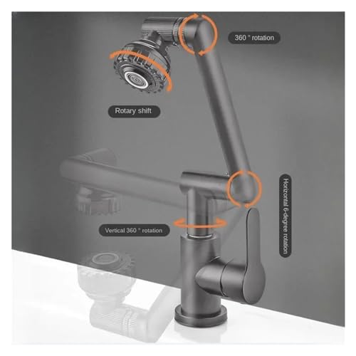 Robinet de lavabo à bras mécanique noir orientable et robuste - 3