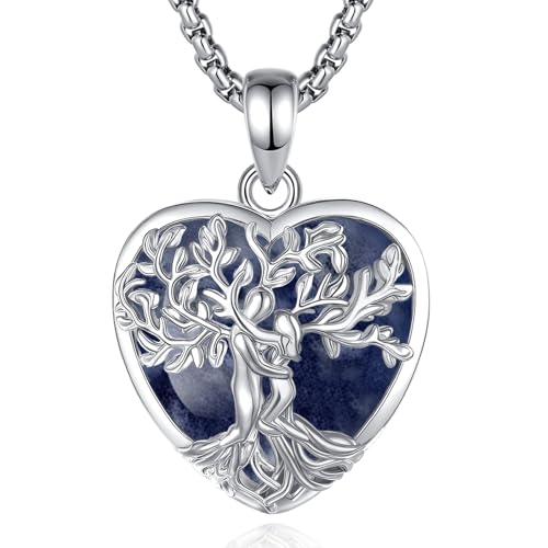 INFUSEU Collar Arbol De La Vida Colgante Árbol De La Vida Forma de Corazón Azul Piedras Protectoras Cristal Amuletos Proteccion Joyas Personalizado Regalo para Mujeres