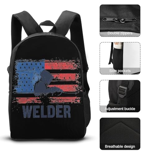 U.S.A. Flag Welder Large Travel Backpacks Carry on Backpack Weekender Bag with 2 Storage Pockets for Men And Women3