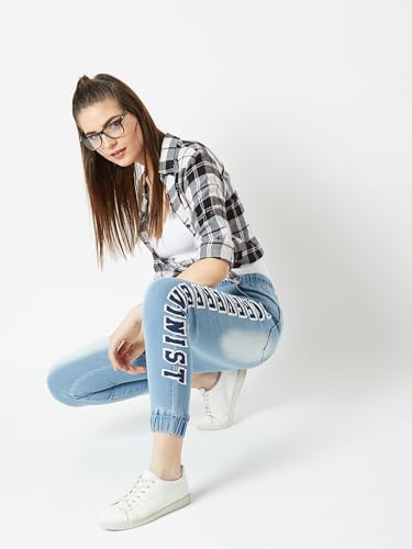 Image of Miss Chase Women's Skinny High Rise Cropped Fringed Hemline Detailing Stretchable Denim Jeans