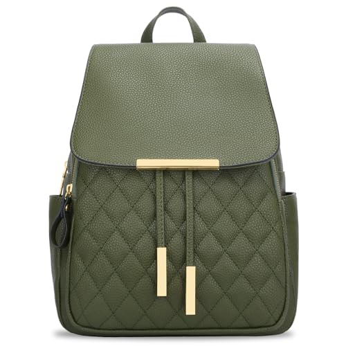 Image of KKXIU Quilted Trendy Leather Backpack Purse for Women and Ladies Shoulder Travel Daypacks Bags (Olive)
