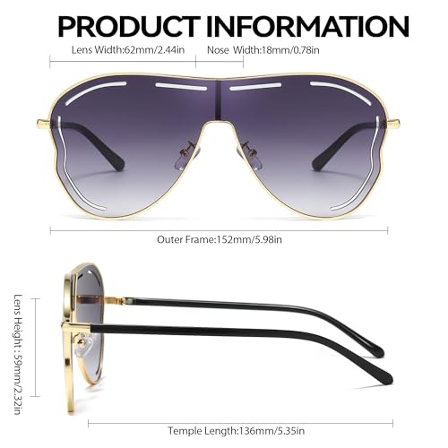 LVIOE Aviator Sunglasses for Women Men Oversized Metal Aviator Sun Glasses Trendy Shield Shades UV400 Protection3