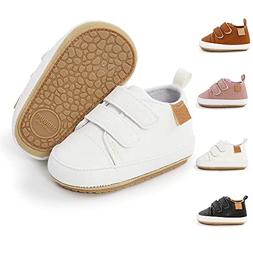 Image of Meckior Toddler Baby Boys Girls High Tops Ankle Sneakers Soft Anti-Slip Sole PU Leather Moccasins Infant Newborn Prewalker First Walking Crib Shoes