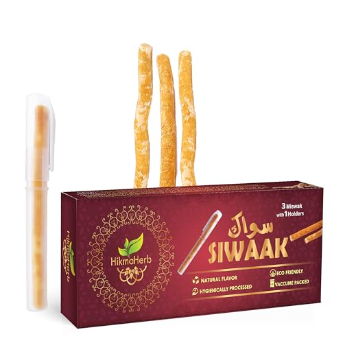 HikmaHerb Ensemble 3 bâtons Miswak naturels avec support