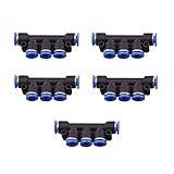 Air Push Quick Fittings, 5 Pcs Pneumatic Connectors Push to Connect Fittings Kit, 1/4' 6mm Od Quick Release Connectors Manifold