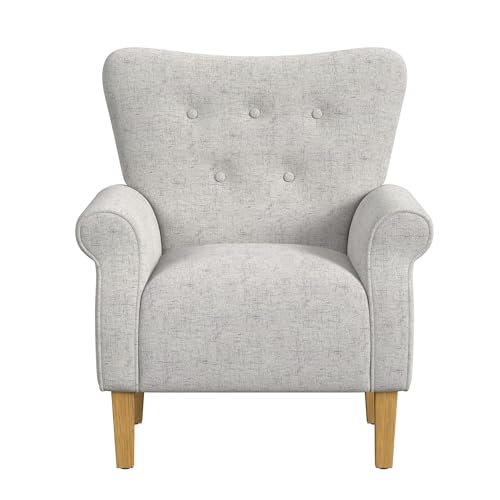 Image of Spatial Order Home Decor | Upholstered Rolled Arm Accent Chair | Accent Chairs for Living Room & Bedroom | Decorative Home Furniture - Neutral Gray Textured Solid