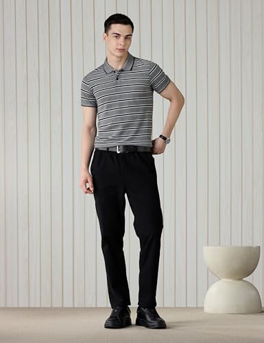 Image of Amazon Brand - Symbol Men Cotton Rich Textured Striper Polo Tshirts | Collar Striped Tshirts | Half Sleeves - Regular Fit (Available in Plus Sizes)