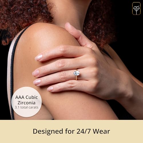 MAX + STONE 3 Carat Oval Cubic Zirconia Solitaire Engagement Ring for Women |Simulated Diamond Ring | 14k Gold Engagement Ring | Yellow Gold CZ Engagement Ring3