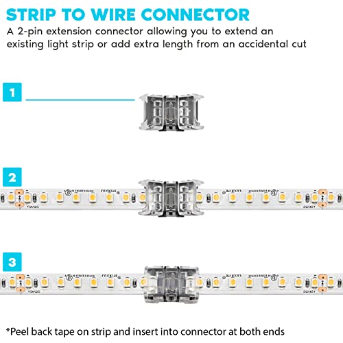 Image of Luxrite 5-Pack 2 Pin LED Strip Light Connector, 8MM Wide Strip to Strip Connection, Single Color SMD 2835 Tape Light Bi-Pin Compatible