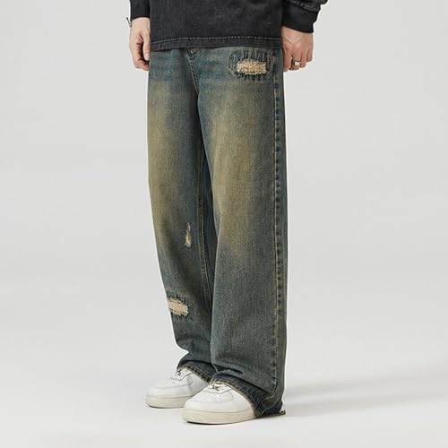 Cambkatl Men's Drawstring Straight Leg Jeans Stretch Ealstic High Waisted Loose Baggy Denim Pants with Pockets4