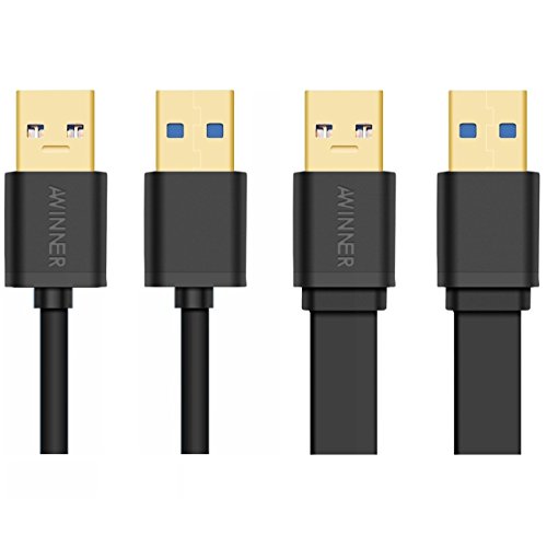 AWINNER® Gold Plated Super Speed USB 3.0 A Male to A Male Cable-Free Lifetime Replacement Warranty (0.5M-2Pack(Flat+Round))