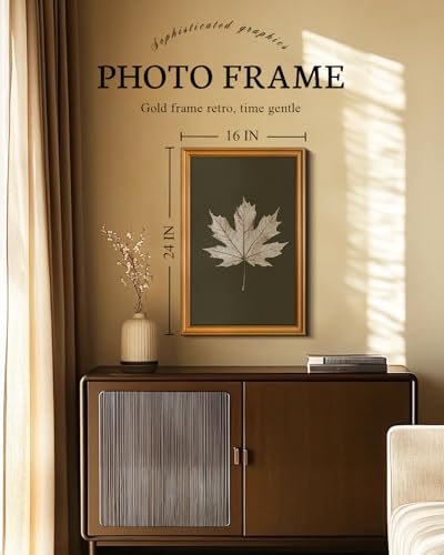 Image of VIYYIEA Vintage Gold Framed Wall Art for Living Room, Maple Leaf Canvas Prints Home Decor, Oil Painting Picture, Bedroom Wall Decor Gifts for Friends or Family -【Maple Leaf Specimen】-(24L x 16W)