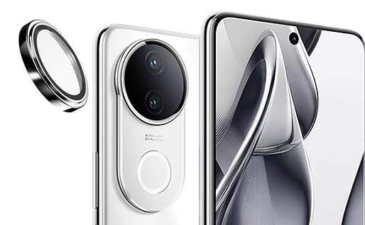 Image of Lens Glass Camera Ring Lens Protector For Vivo V50e 5G, 9H Hardness,Full Coverage Camera Metal Ring Ultra-Thin /Clear /SILVER (Pack Of 1)