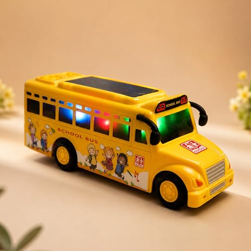 Image of VikriDA Friction Powered School Bus Toy for Kids | Light & Sound Battery Operated Vehicle with LED Effects