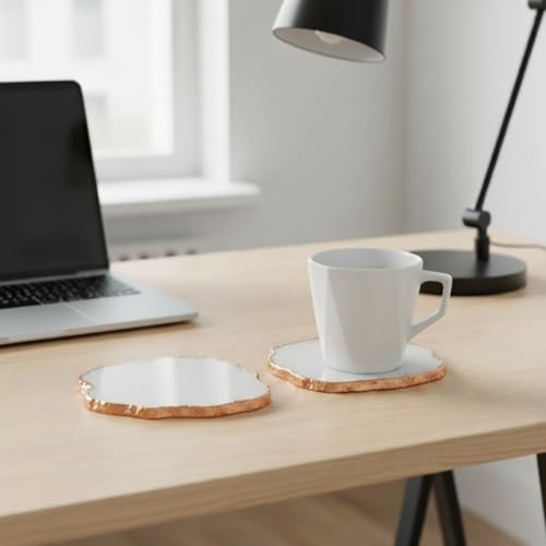 Image of Natural Agate Stone Tea Coasters Set | Premium Stone Coasters for Tea, Coffee & Glass | Heat Resistant Coasters for Dining Table, Office Desk & Home Decor | Pack of 2 | Color -White