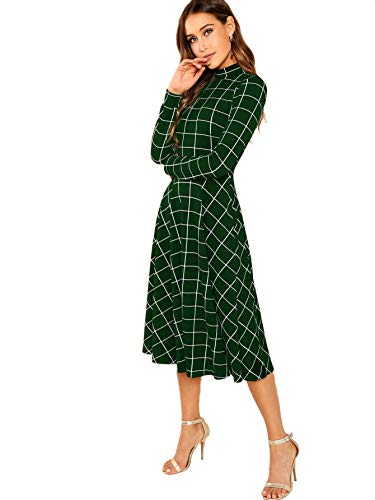 Image of Floerns Women's High Neck Plaid Fit and Flare Midi Dress