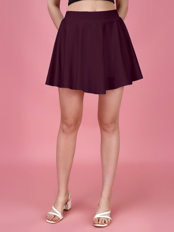 Image of TRENDMALLS Girl's /Women's Classic Stretchy All Time Trendy Mini Skater Knee Length Solid Skirt Women Girls