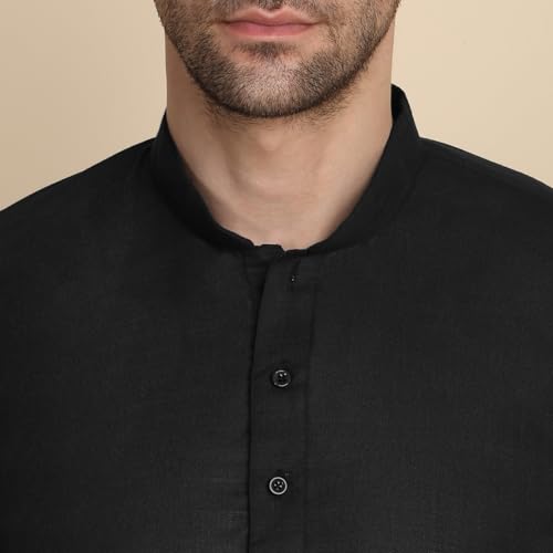 Image of KRAFT INDIA Men's Cotton Solid Kurta With Drawstring Pyjama Set