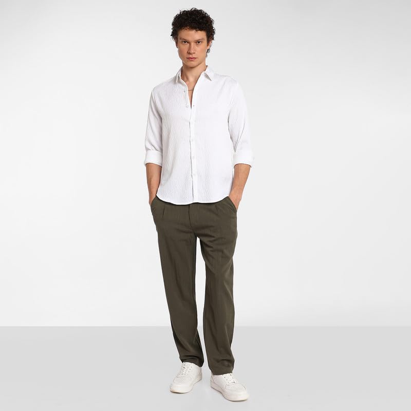 Image of CAHOOT Men's Polycotton Abstract-Textu Shirt |Casual-Wear | Spread Collar | Long Sleeve | Button Closure | Shirt Crafted with Comfort Fit for Everyday Wear