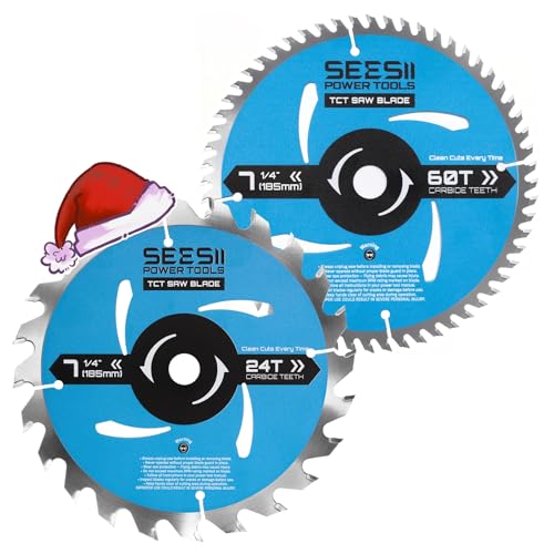 Seesii 7-1/4' Circular Saw Blade, 24T & 60T 2-Pack Combo, 5/8' Arbor, Carbide Tipped Teeth, Thin Kerf, Heavy Duty TCT Saw Blades for Wood Plywood MDF OSB Plastic Cutting, Fine & Ultra Finish