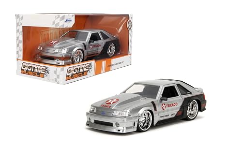 Jada Toys Bigtime Muscle 1:24 1989 Ford Mustang GT Texaco Die-cast Car – Opening Doors, Hood, Trunk, Rubber Tires(Candy Silver)