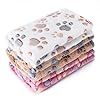 1 Pack 3 Blankets Super Soft Fluffy Premium Fleece Pet Blanket Flannel Paw Printed Throw for Dog Puppy Cat (Small 23×16”, Brown, Pink, White)
