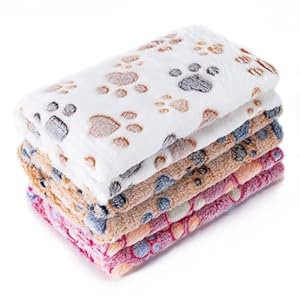 1 Pack 3 Blankets Super Soft Fluffy Premium Fleece Pet Blanket Flannel Paw Printed Throw for Dog Puppy Cat (Small 23×16”, Brown, Pink, White)