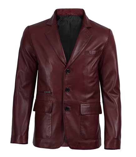 Image of fjackets Mens Leather Blazer Jacket - Real Lambskin Leather Sport Coat, 2-Button, Fully Lined, Business to Weekend