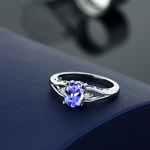 925 Sterling Silver Gemstone Birthstone and Lab Grown Diamond 3-Stone Engagement Ring for Women | Oval 8X6MM and Round 2MM | Elegant Three-Stone Wedding Anniversary Promise Ring | Sizes 5-94