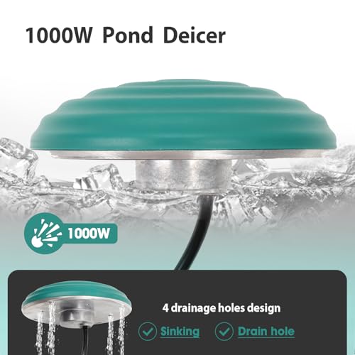 Feemiyo 1000W Pond De-Icer For Outdoor,Thermostatically Controlled Durable Cast Aluminum Pond Heater For Pond Stock Tank,Green thumb #2