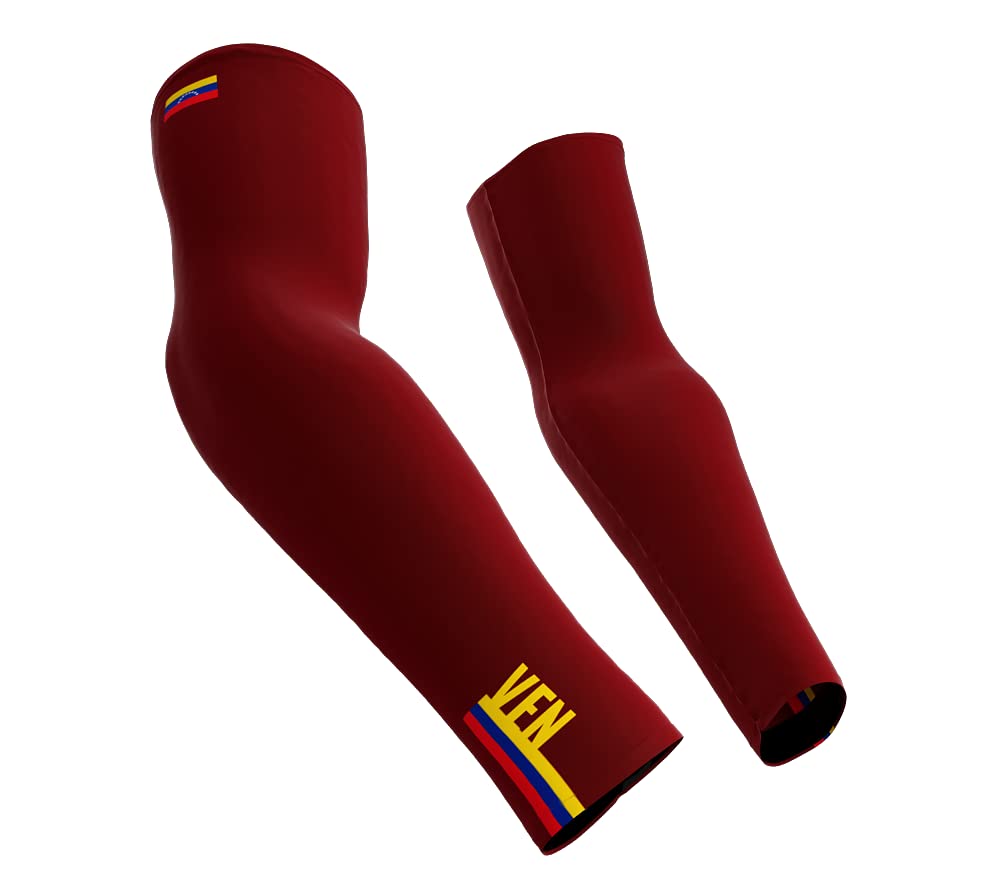 Venezuela Country Code Compression Red Arm Sleeves - Walking - Cycling - Running - Golf - Baseball - Basketball