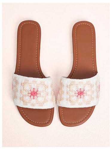 GORGLITTER Women's Summer Beach Floral Crochet Sandals 2025 Flats Boho Vacation Shoes Open Toe Slides2