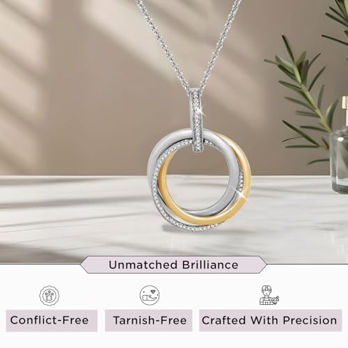 Jewelili Sterling Silver or Rose or Yellow Gold Plated Sterling Silver Circles Pendant Necklace for Women | 1/6 CTTW Natural White Round Diamonds | 18" Cable Chain | Luxury Jewelry Gift for Her | Gift Box Included2