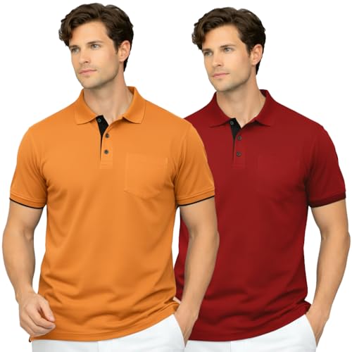 Image of Men's Premium Cotton Pique Polo T-Shirt, Classic Fit Short Sleeve Casual Summer Shirt, Soft & Breathable Fashion Polo