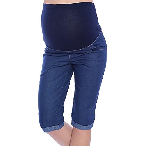 MijaCulture Capri Maternity Cropped Trousers Pants Short 4015 (UK14 / XL, Blue Denim) Cover