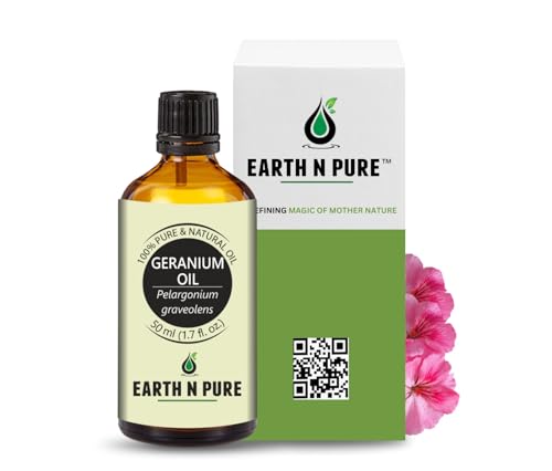 Image of Earth N Pure Geranium Essential Oil | 100% Pure & Natural | Balanced Skin, Healthy Hair & Relaxation | Undiluted | Vegan & Cruelty-Free | 50ml