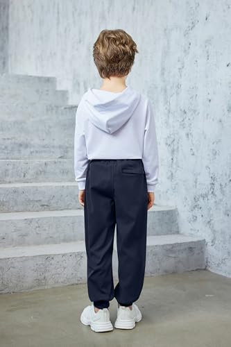 Arshiner Boys Casual Pants Elastic Waist Drawstring Kids Pants Youth Tapered Sweatpants Zipper Pockets Navy Blue2