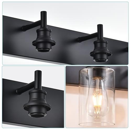 Image of 6 Light Bathroom Vanity Lights - Black Bathroom Lighting Fixtures Over Mirror with Clear Glass Shades, Modern Farmhouse Wall Sconces Lighting Vanity Fixture