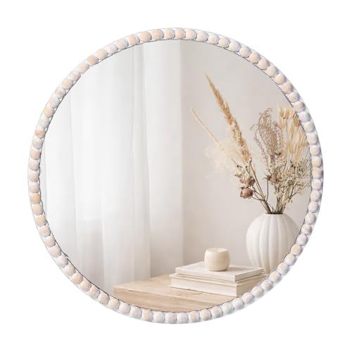 SWTHONY 15inch Small Round Boho Beaded Mirrors for Wall Decor,