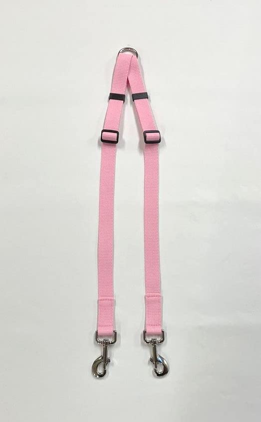 Dog Coupler/Splitter Lead Dual Walking Leash Adjustable 25mm/1" Webbing 2 Way Splitter (Large, Baby Pink)