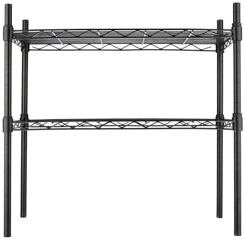 Image of Premium Heavy-Duty 2-Tier Black Metal Wire Storage Rack Shelf Organizer | Adjustable Multipurpose Freestanding Shelving Unit for Home, Office, Kitchen | Size 10 inch D x 24 inch W x 24 inch H Inch