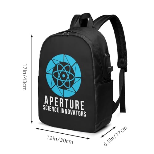 Aperture Science Travel Laptop Backpack Anti-Theft Bag with USB Charging Port 17 Inch Computer Business Backpacks for Women Men Work College Gift,Casual Daypack3