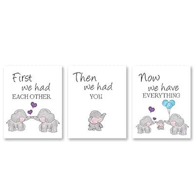 Cute Baby Elephant Watercolor Art Print, Set of 3 Balloon Elephant Family Love Quote Wall Art Poster, Living Room Bedroom Home Decor Nursery Art Canvas,Unframed 8x10 Inch