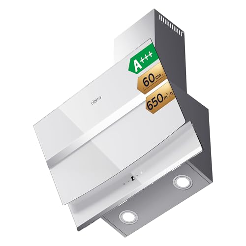 CIARRA CBCW6736N Classe A Cappa Aspirante 60 cm 750m³/h Filtro Carboni Attivi CBCF003 Pannello Touch Aspiratore 3 velocità Cappa a Parete Vetro Bianco