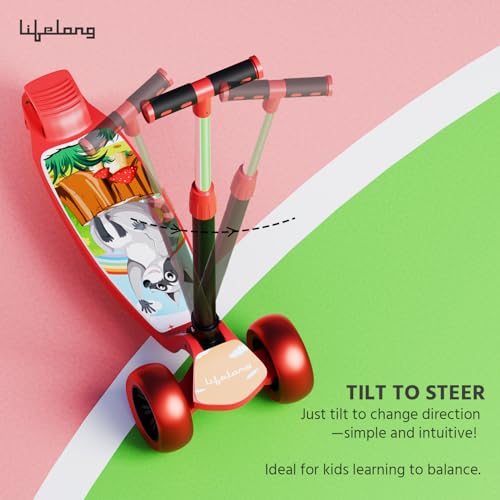 Lifelong Kick Scooter with Adjustable Height - Foldable - Skate for Kids with PVC Wheel - Max User weight-50 kg, Red & Black, 6 Months Manufacturer's Warranty, LLKS02