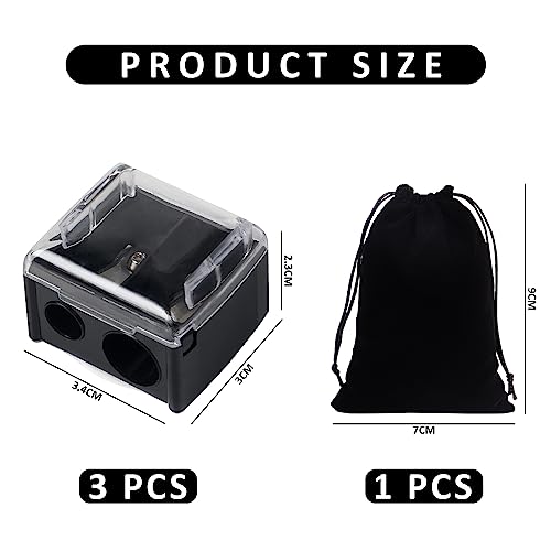 Bleistiftspitzer, 2 Stück, 1 Stück, Aufbewahrungstasche, 2 Löcher, Anspitzer für Augen, Augenbrauenspitzer, Handspitzer, geeignet für Eyeliner, Augenbrauenstift (schwarz)