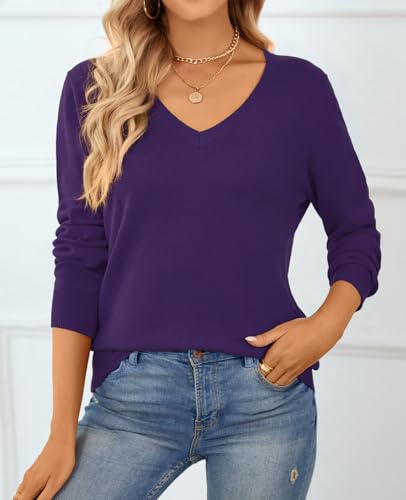 Image of QUALFORT Women's 100% Cotton Sweater, Basic Lightweight Long Sleeve Pullover
