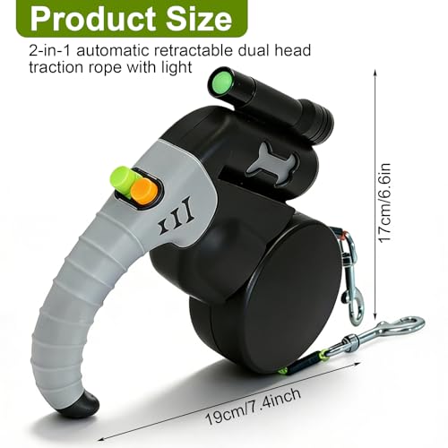Einziehbare Rollleine 3m, Hundeleine Für Kleine & Mittelgroße Hunde, Doppelleine für 2 Hunde Mit Taschenlampe, Kotbeutelspender, Reflektierende Leine, 360° Anti-Verhedderung
